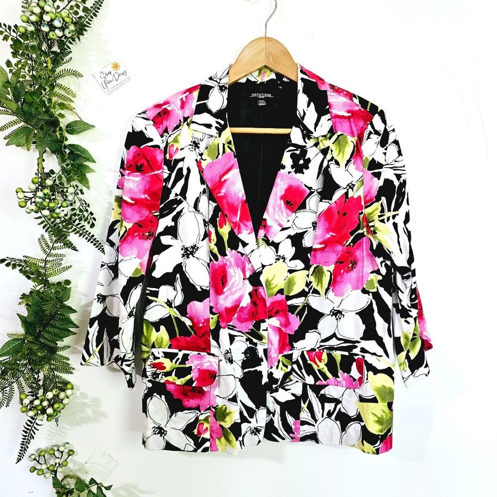 Floral Print Notations‎ Petite PXL Blazer Jacket Cotton/Spandex Womens XL《934》